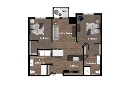 Floor plan for 2 beds, 2 baths, 1038 sqft